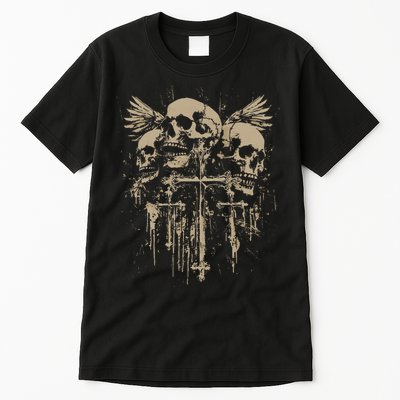 Skull Cross Wings Goth Alt Grunge Gothic Emo Aesthetic Tall T-Shirt