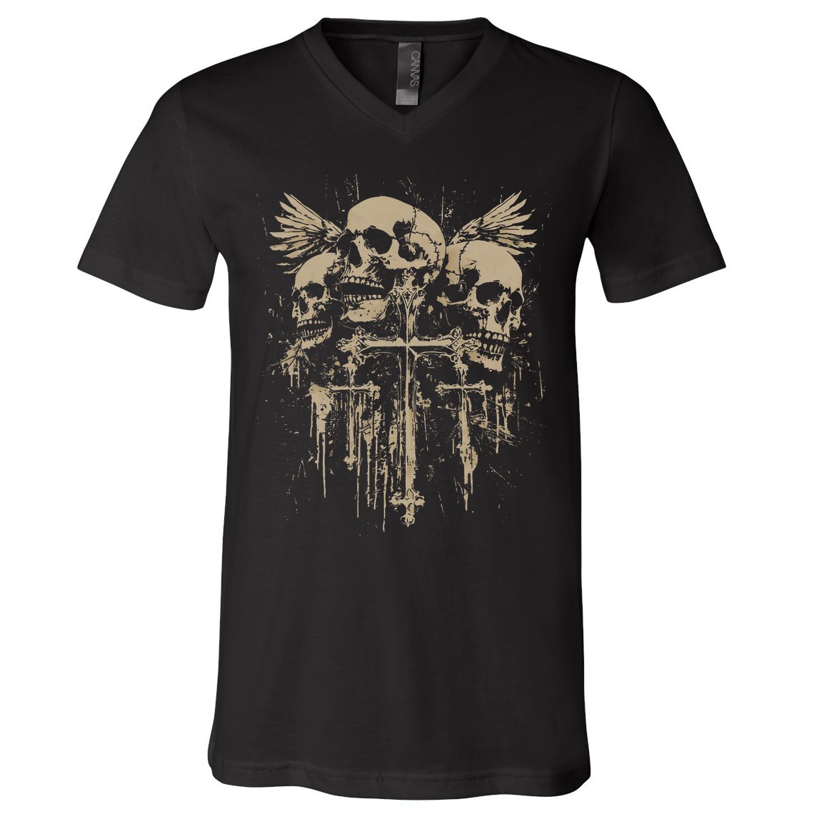 Skull Cross Wings Goth Alt Grunge Gothic Emo Aesthetic V-Neck T-Shirt