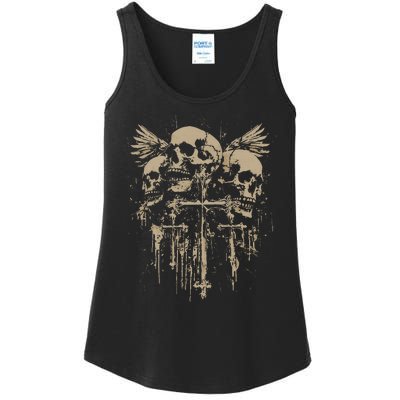 Skull Cross Wings Goth Alt Grunge Gothic Emo Aesthetic Ladies Essential Tank