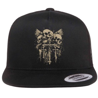 Skull Cross Wings Goth Alt Grunge Gothic Emo Aesthetic Flatbill Hat