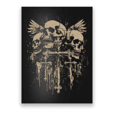 Skull Cross Wings Goth Alt Grunge Gothic Emo Aesthetic Poster
