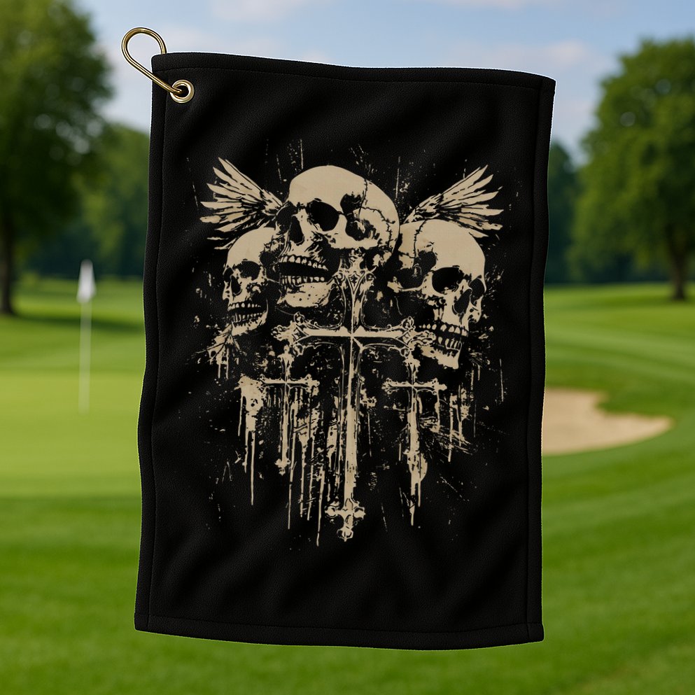 Skull Cross Wings Goth Alt Grunge Gothic Emo Aesthetic Golf Towel