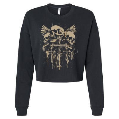 Skull Cross Wings Goth Alt Grunge Gothic Emo Aesthetic Cropped Pullover Crew