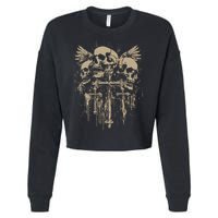 Skull Cross Wings Goth Alt Grunge Gothic Emo Aesthetic Cropped Pullover Crew