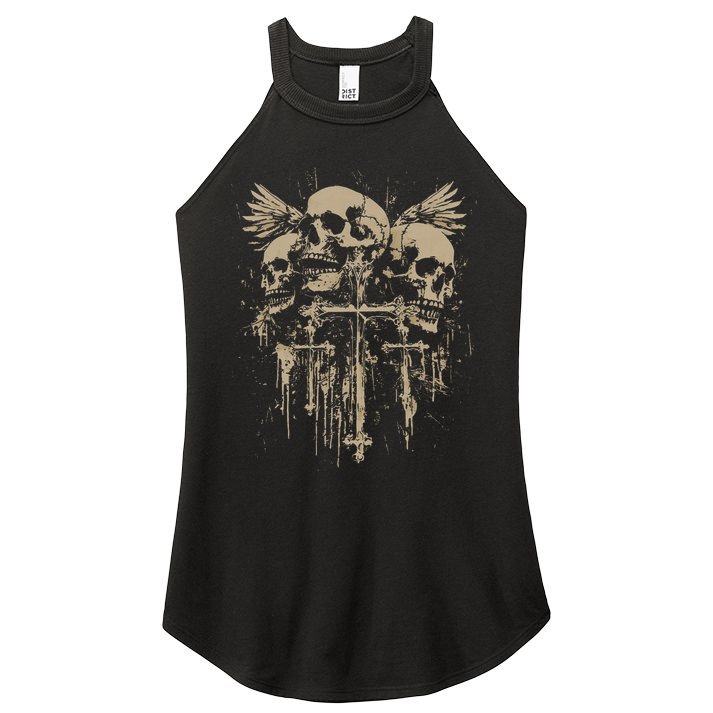 Skull Cross Wings Goth Alt Grunge Gothic Emo Aesthetic Women's Perfect Tri Rocker Tank