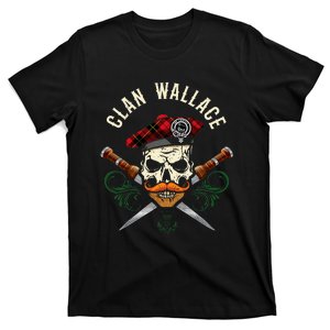 Scottish Clan Wallace Surname Skull Dirks Tartan Badge T-Shirt