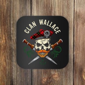 Scottish Clan Wallace Surname Skull Dirks Tartan Badge Coaster