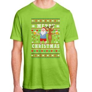 Santa Claus With Deer And Beer Merry Christmas Party Cool Gift Adult ChromaSoft Performance T-Shirt