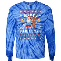 Santa Claus With Deer And Beer Merry Christmas Party Cool Gift Tie-Dye Long Sleeve Shirt