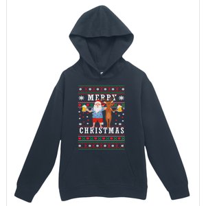 Santa Claus With Deer And Beer Merry Christmas Party Cool Gift Urban Pullover Hoodie