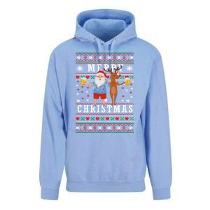 Santa Claus With Deer And Beer Merry Christmas Party Cool Gift Unisex Surf Hoodie