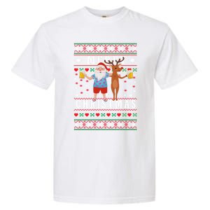 Santa Claus With Deer And Beer Merry Christmas Party Cool Gift Garment-Dyed Heavyweight T-Shirt