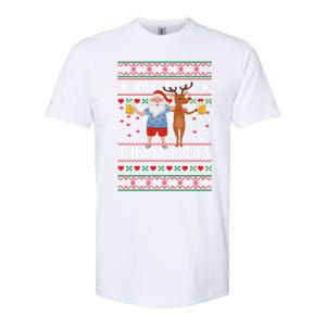 Santa Claus With Deer And Beer Merry Christmas Party Cool Gift Softstyle CVC T-Shirt