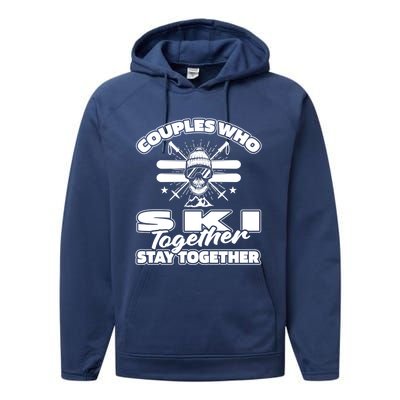 Skiing Couple Winter Sports Ski Great Gift Skier Gift Performance Fleece Hoodie