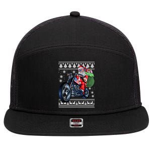 Santa Claus With Motorcycle Xmas Tree Ugly Christmas Gift 7 Panel Mesh Trucker Snapback Hat