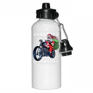 Santa Claus With Motorcycle Xmas Tree Ugly Christmas Gift Aluminum Water Bottle