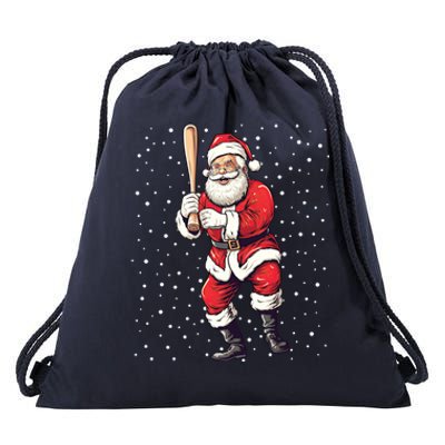 Santa Claus With Baseball Bat Christmas Baseball Player Xmas Gift Drawstring Bag