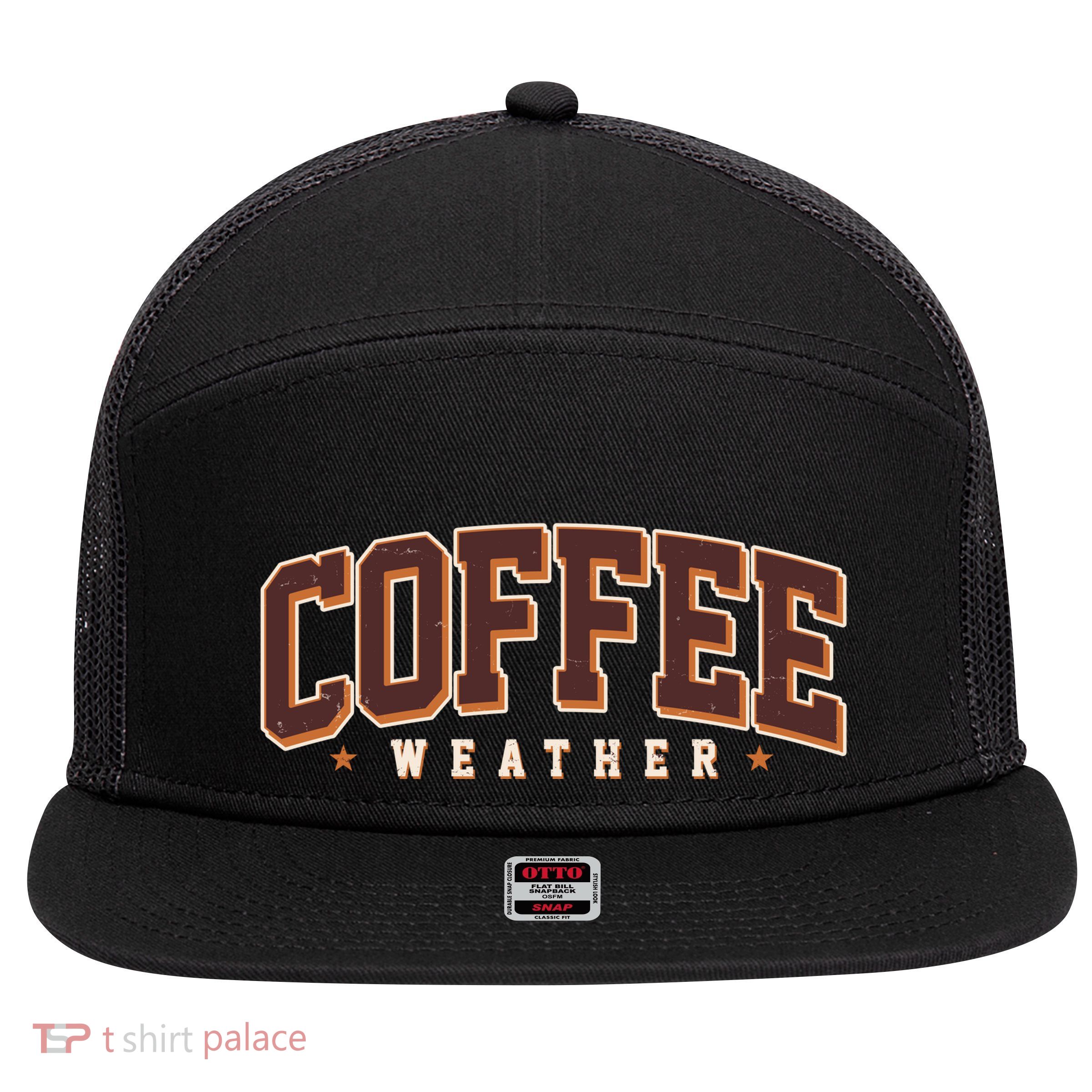 Sporty Coffee Weather Coffee Lover Fall Autumn Fan 7 Panel Mesh Trucker Snapback Hat
