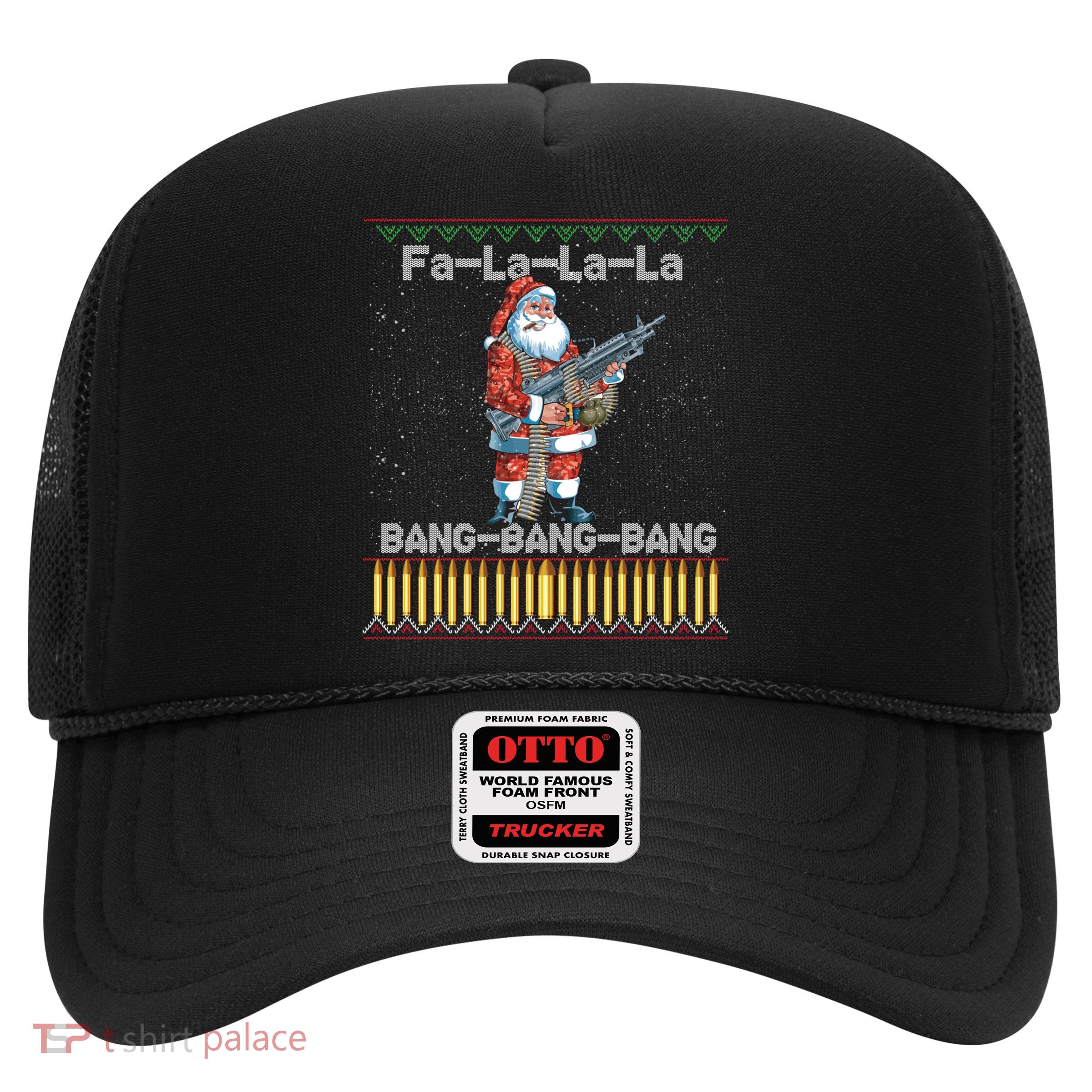 Santa Claus With A Big Gun Singing Christmas Song Funny Ugly Funny Gift Trucker Hat