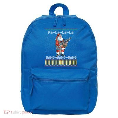 Santa Claus With A Big Gun Singing Christmas Song Funny Ugly Funny Gift 16 in Basic Backpack