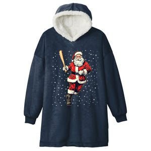 Santa Claus With Baseball Bat Christmas Snow Cool Gift Hooded Wearable Blanket