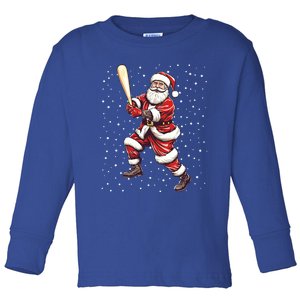 Santa Claus With Baseball Bat Xmas Snow Baseball Player Gift Toddler Long Sleeve Shirt