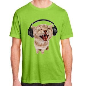 Silly Cat With Headphones Adult ChromaSoft Performance T-Shirt