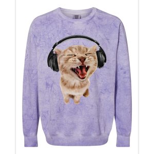 Silly Cat With Headphones Colorblast Crewneck Sweatshirt