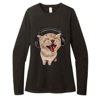 Silly Cat With Headphones Womens CVC Long Sleeve Shirt