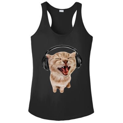 Silly Cat With Headphones Ladies PosiCharge Competitor Racerback Tank