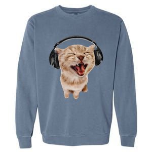 Silly Cat With Headphones Garment-Dyed Sweatshirt