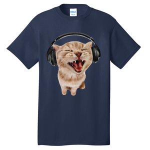 Silly Cat With Headphones Tall T-Shirt