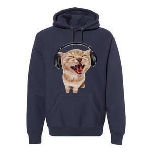 Silly Cat With Headphones Premium Hoodie