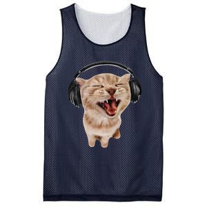 Silly Cat With Headphones Mesh Reversible Basketball Jersey Tank