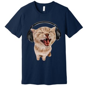 Silly Cat With Headphones Premium T-Shirt