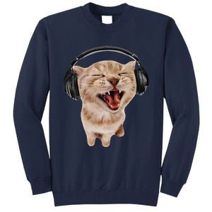 Silly Cat With Headphones Tall Sweatshirt