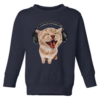 Silly Cat With Headphones Toddler Sweatshirt