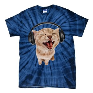 Silly Cat With Headphones Tie-Dye T-Shirt