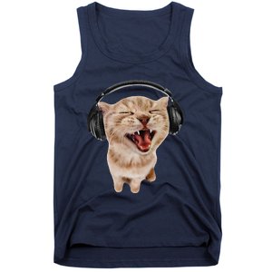 Silly Cat With Headphones Tank Top