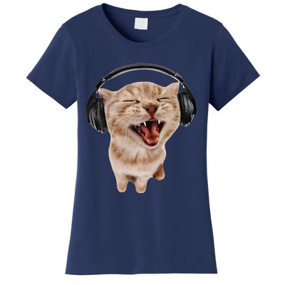 Silly Cat With Headphones Women's T-Shirt