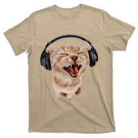 Silly Cat With Headphones T-Shirt