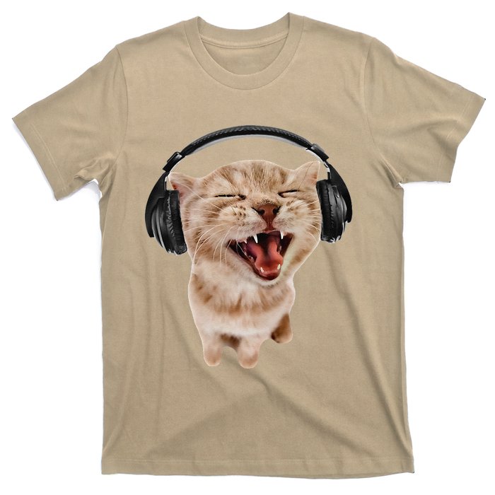 Silly Cat With Headphones T-Shirt