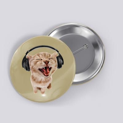 Silly Cat With Headphones Button