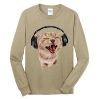 Silly Cat With Headphones Tall Long Sleeve T-Shirt