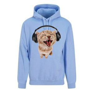 Silly Cat With Headphones Unisex Surf Hoodie