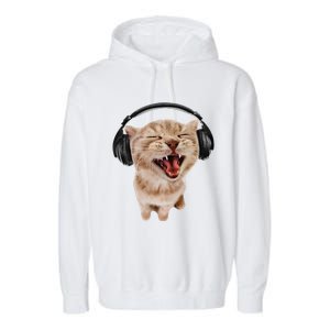 Silly Cat With Headphones Garment-Dyed Fleece Hoodie