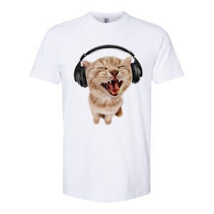 Silly Cat With Headphones Softstyle CVC T-Shirt