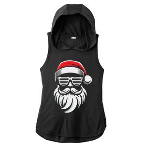 Santa Claus With Sunglasses And Beard For Christmas Family Ladies PosiCharge Tri-Blend Wicking Draft Hoodie Tank