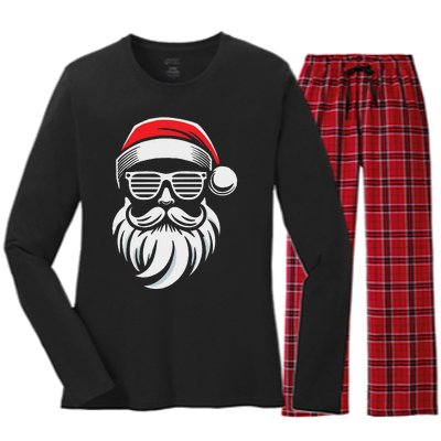 Santa Claus With Sunglasses And Beard For Christmas Family Women's Long Sleeve Flannel Pajama Set 