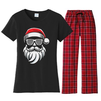 Santa Claus With Sunglasses And Beard For Christmas Family Women's Flannel Pajama Set